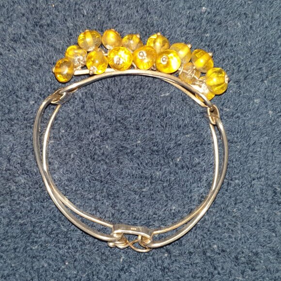 One-of-a-Kind Vintage Genuine Yellow Amber 925 Sterling Silver Cuff Bracelet - Picture 7 of 14